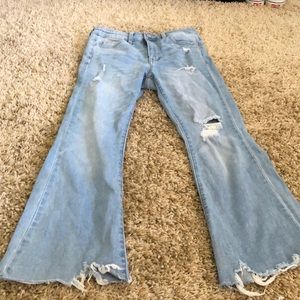 Cropped flare distressed jeans